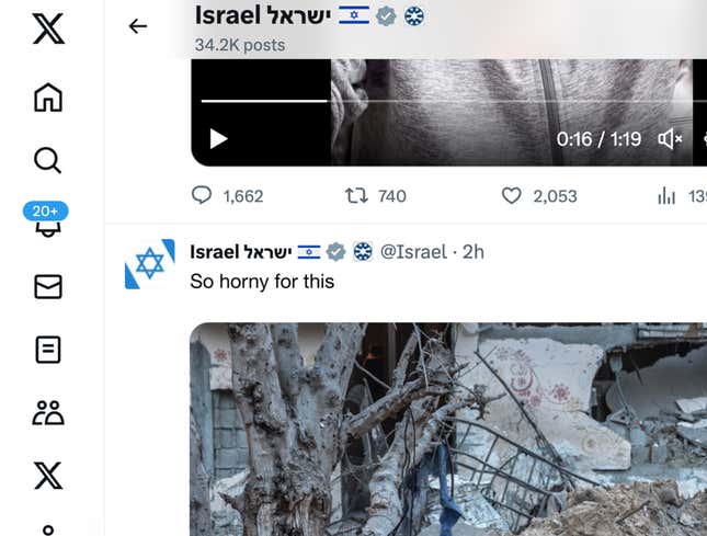 Image for article titled ‘So Horny For This’ Tweets Official Israeli Twitter Account With Picture Of Dead Civilians