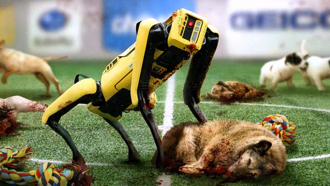 Image for article titled Boston Dynamics Dog Unstoppable At Puppy Bowl