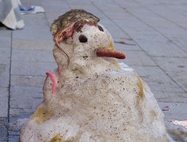 Image for article titled City Kid Finds Perfect Flattened Rat For Snowman Toupee