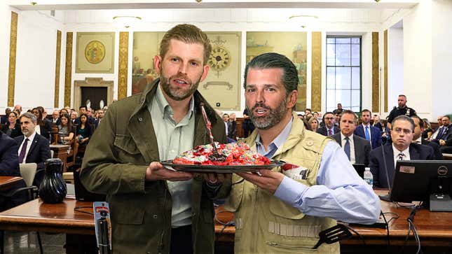 Image for article titled Trump Boys Bake Dad Cake With Gavel Hidden Inside