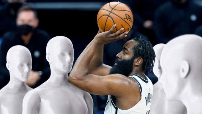 Image for article titled James Harden Pump Fakes Under 4 Dummies During NBA All-Star Drawing-Fouls Challenge